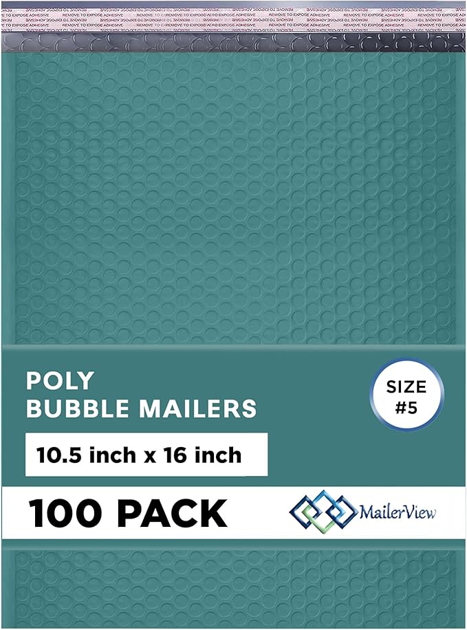 Green 10.5x16 Inch Large Poly Bubble Mailers #5 | Padded Envelopes with Self Seal | Air Lined Cushioned Bubble Mailer | Usable Size 10.5x15 | 100 Pack Bulk | Lightweight shipping Bags
