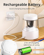 ZMOL Electric Rechargeable Pencil Sharpener, Automatic Pencil Sharpeners Kids, Battery Powered Pencil Sharpeners for Colored Pencils, Auto Stop, Suitable for No.2(6-8mm), Classroom/Home White