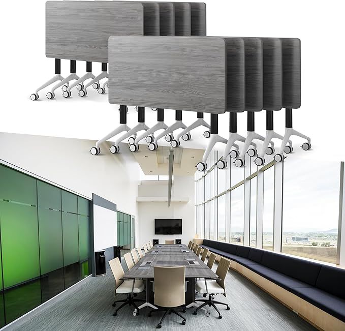 Goakwwuz Conference Room Table, Folding Conference Tables,Thicken Grey Tabletop,Flip Top Wooden Seminar Meeting Room Table for Conference Room Offices (10, Grey, 47.2“)
