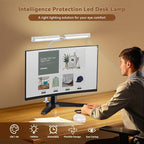 Pzloz Led Desk Lamp with Clamp: Architect Desk Lamp for Home Office, Eye Caring Double Head Computer Monitor Work Desk Light with Remote Control - 24W Flexible Dimmable Desktop Table Lamp White