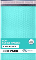 MAILERVIEW Teal Small Bubble Mailers 4x8 Inch #000 | Thick Padded Poly Bubble Mailer Envelopes | 500 Pack Bulk | Trading Card Sports Card Shipping