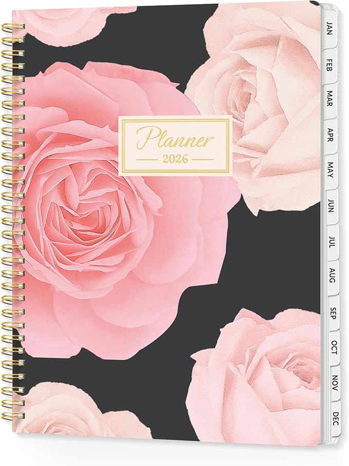 SUNEE 2026 Planner, Weekly and Monthly Calendar Planner, January 2026-December 2026, Daily Agenda with Tabs, Note Pages, Spiral Binding, 8.5"x11", Colorful Flowers