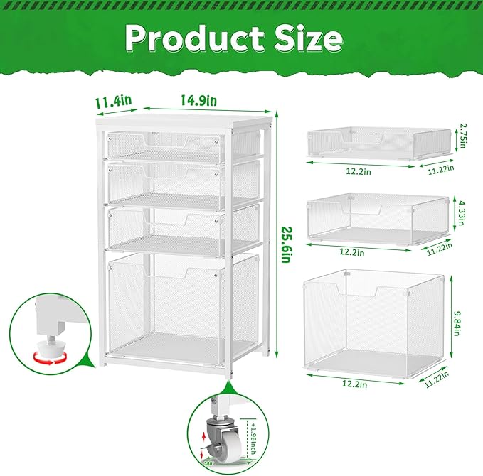 Sbanmao 4 Drawer Rolling File Cart with Wheels, Mobile Filing Cabinet for Home Office, Hanging File Organizer, Under Desk Storage, Multifunctional Utility Cart Printer Stand, White (Patent Pending)