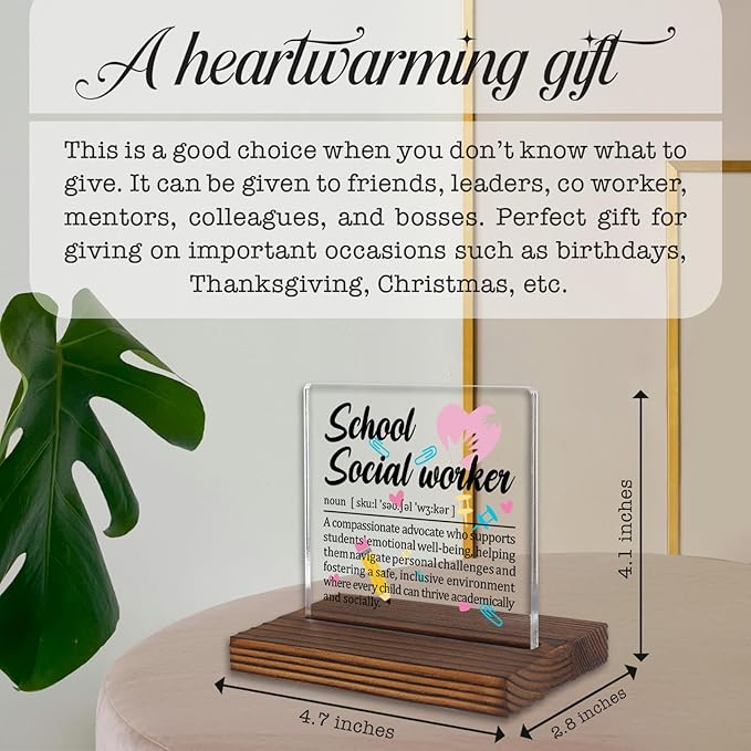School Social Worker Gifts, Thank You Desk Sign for Student Support Staff, Inspirational Appreciation Plaque for Emotional Wellness Advocates, Office Decor PA043