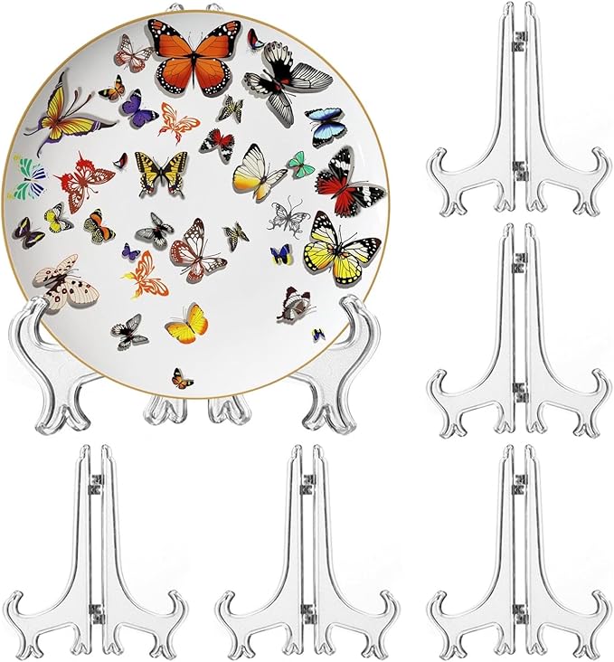 LonlyEagle 6 Pack 10 Inch Clear Plastic Easels or Stand/Plate Holders to Display Pictures or Other Items at Weddings, Plate Stands for Home Decoration, Birthdays, Tables