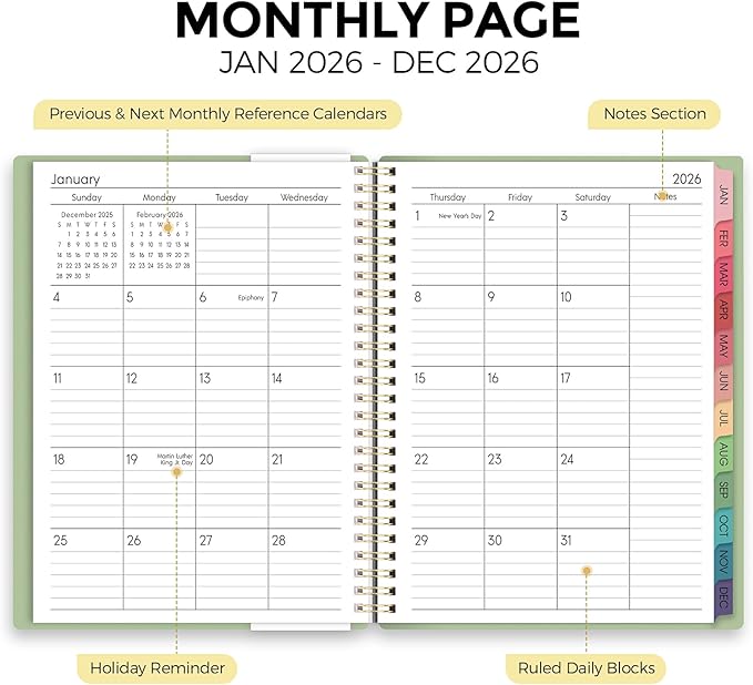 2026 Planner, Weekly and Monthly Planner, January 2026 - December 2026, 8.5" x 11" Agenda Planner with Monthly Tabs, Goal Setting & Time Management Organizer for Women & Men