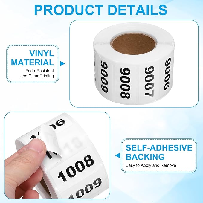 PATIKIL 0.8 x 1.6 Inch Inventory Number Sticker, 2 Roll 9001 to 10000 Consecutive Number Labels Self-Adhesive Labels Tag 1000 Stickers for Office Warehouse Numbering Classification, Black
