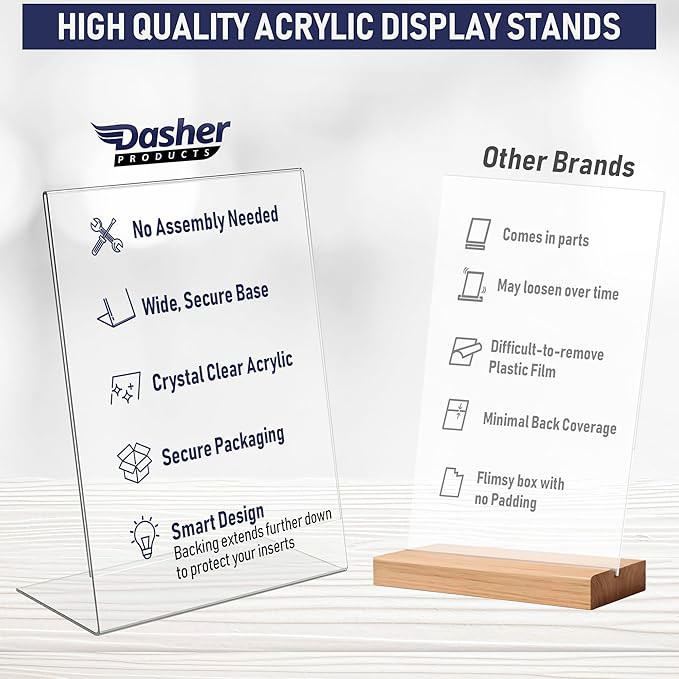Slant Back Acrylic Sign Holder 8.5 x 11 Inches, Portrait Ad Frame and Flyer Display Stand. Menu Holder and Table Sign Display for Home, Office, Store, or Restaurant Use. Acrylic Stands for Tabletop (3 Pack)