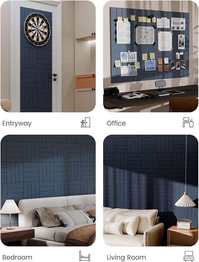 Bumusty Large Cork Board 47"x35" Alternative - 12 Pack Felt Wall Tiles with 70 Safe Removable Adhesive Tabs, 30 Pushpins, Cork Boards for Walls Pin Board Bulletin Board Office Decor -Navy