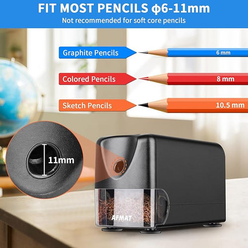 AFMAT Heavy Duty Electric Pencil Sharpener, Classroom Pencil Sharpeners for 6-11mm No.2/Colored Pencils, Auto Stop, Sharp Point, Save Pencils, Teachers Must Haves PSX3
