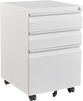 Fesbos 3 Drawer Mobile Metal File Cabinet, White Filling Cabinets with Lock, Pre-Built Office Storage File Cabinet with Wheels Under Desk - Assembled Required