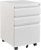 Fesbos 3 Drawer Mobile Metal File Cabinet, White Filling Cabinets with Lock, Pre-Built Office Storage File Cabinet with Wheels Under Desk - Assembled Required