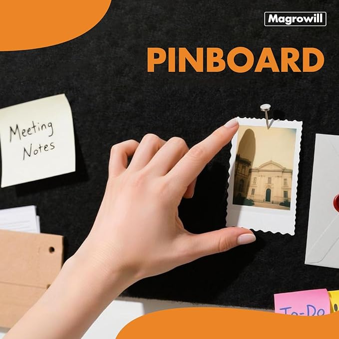 Cork Board Tiles for Wall with Push Pins, Removable 36" x 24" Slat Bulletin Board Sets, Adhesive Pin Board | Magrowill 6 Packs Felt Panels for Office Home Classroom Dorm Interior Wall Decor, Black
