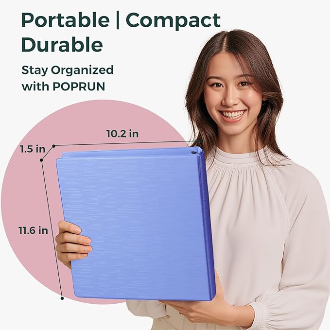 POPRUN 3 Ring Binder 1 Inch, PVC-Free, Holds 175 Sheets of 8.5 x 11 Paper, Extra Durable Organizer with 2 Pockets for School & Office, Heavy-Duty, 4 Pack, White