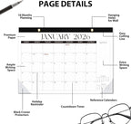 2026 Desk Calendar, 18 Monthly Calendar Runs from January 2026 to June 2027, Large 17" X 12" Desktop/Wall Calendars Easy Scheduling & Notes, Ideal for School, Home and Office - Classic Black