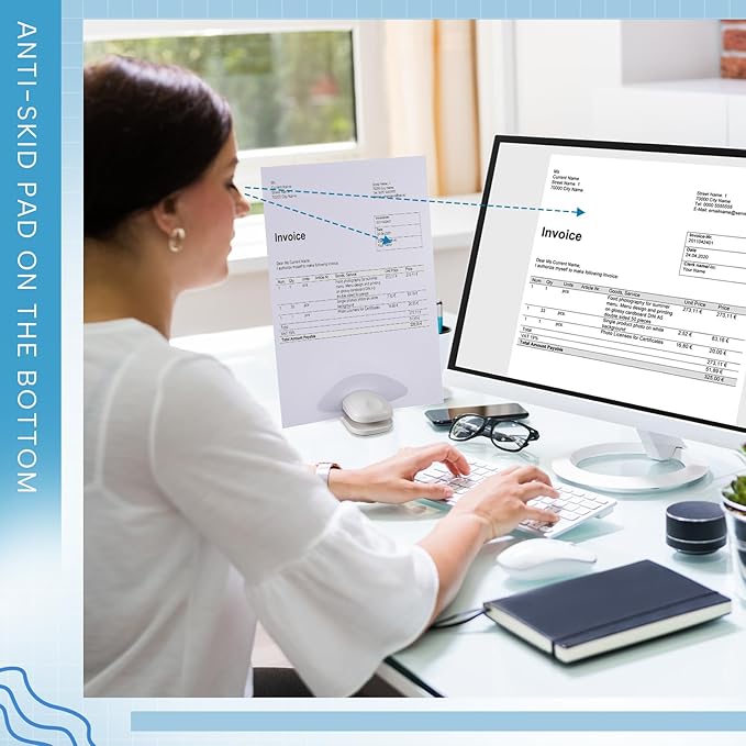 Faccito 3 Pcs Paper Holder Stand for Typing Non-Slip Mat Desktop Folder Document Holder with Anti-Slip Pads Portable Copy Stand Desktop Clamp for A4 Paper Office Reading (White)