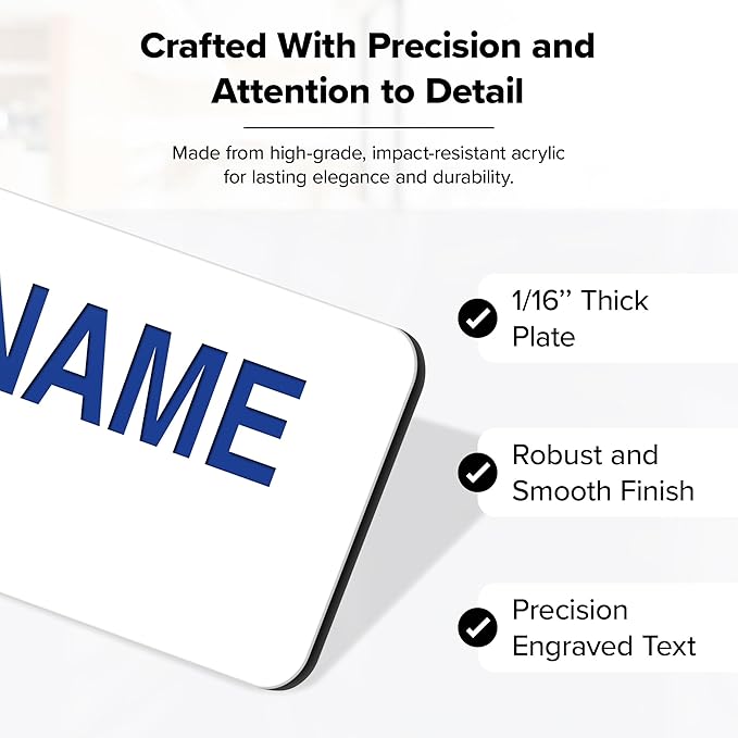 Custom Engraved Name Tags, Magnetic White and Blue Name Tags, Personalized Name Tags, 1.5x3 Inches, Durable Engravable Impact Material, Made in The USA by My Sign Center