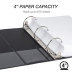 Samsill 4 Inch 3 Ring Binders, Made in USA, Economy Round Ring, Clear View Cover, 675 Sheet Capacity - for School, Home, Office - Black, 6 Pack