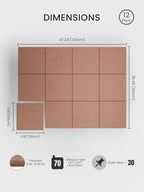 Bumusty Large Cork Board Alternative-47 x35 Felt Bulletin Board, with 30 Pushpins, 70 Adhesive Tabs, 12-Pack Slat Wall Paneling, Pin Boards for Office Push Felt Board-Terracotta