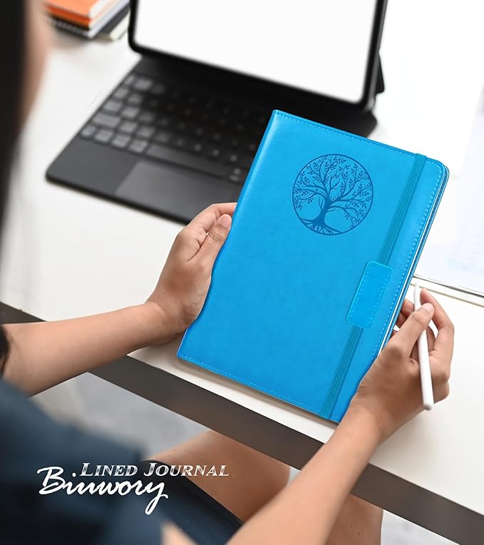 Biuwory Lined Journal Notebook for Women Men,256 Pages A5 Hardcover Leather Journals for Writing,Travel,Business,Work & School,College Ruled Notebooks for Note Taking,Diary Notepad 5.7"×8.3" blue