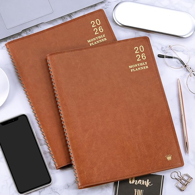 2026 Monthly Planner - 2026 Calendar/Planner 12 Months with Faux Leather, 8.86" x 11.4", Jan.2026 - Dec.2026, 15 Notes Pages, Strong Twin - Wire Binding, Pocket, Monthly Tabs, Perfect Organizer