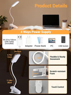 ReinHoo Clip on Lamp,9 Brightness+5 Color Clamp Light,4000mAh Battery Rechargeable Desk Lamp with Clamp,450 Lumen 48 LED Desk Light,Cordless Clip on Reading Lights for Bed/Headboard/Bedside Table
