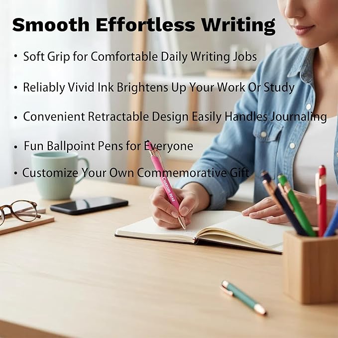 CRME Personalized Pens with Stylus Custom Pens in Bulk Customized Pen Engraved with Name Business Logo Multi Colors Ideal for Birthday School Party Metal Material Office Supplies for Women and Men