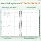 SUNEE 2026 Planner, Weekly and Monthly Calendar Planner, January 2026-December 2026, Daily Agenda with Tabs, Note Pages, Spiral Binding, 6.4"x8.3", Leaf