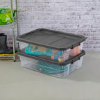 Sterilite 12-Pack Modular Stacker Box, Durable Clear Plastic Storage Bins with Latching Lids, 40 Quart - Stackable Organizing Container Boxes for Closet, Bathroom, and Office