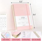 Forvencer 2026 Planner, Hardcover Calendar Planner Weekly and Monthly, Jan 2026 - Dec 2026, 6" x 8", Spiral Agenda Book with Tabs, Exquisite Daily Journal Organizer for Home School, Pink