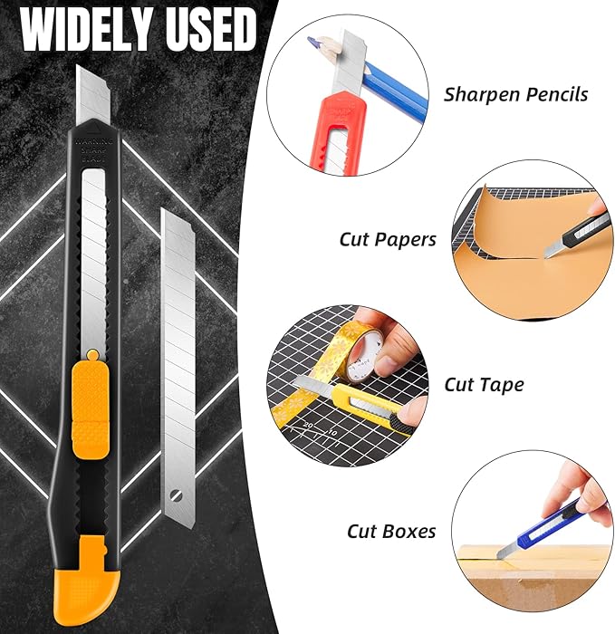 TIFICAL 42 Pack Box Cutter Retractable, 9MM Snap-Off Blade Utility Knife With Self-Lock Design for Cutting Boxes, Carton, Cardboard, Paper