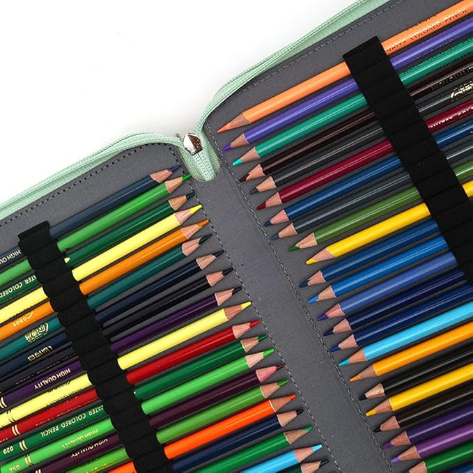 Vomgomfom Colored Pencil Case - 200 Slots Pencil Holder with Zipper Closure Twill Fabric Large Capacity Pencil Case for Watercolor Pens or Markers, Pencil Case Organizer for Artist (Green)