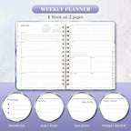 2026 Planner, A5 Weekly and Monthly Planners with Tabs, Spiral Bound Daily Calendar 2026 Planner, Agenda Organizers from Jan. to Dec., Hardcover Habit Tracker Journal 6.18" x 8.5"(Blue Marble)