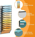 SUPEASY Wall File Organizer Mesh Office Mail Holder, Hanging Wall Organizer Magazine Rack for Office Black, 14 Tier
