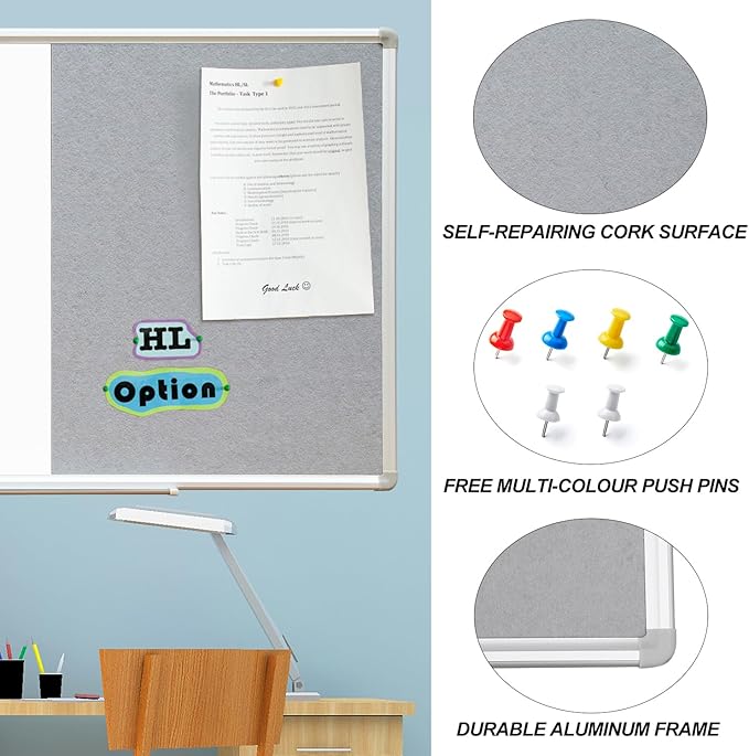 DEVELOP Large Grey Felt Bulletin & Magnetic Dry Erase Combo Board, 72 x 36 Inch Hanging Whiteboard/Grey Felt Bulletin Combination Board with Marker Tray, Pins, Eraser, Markers & Magnets