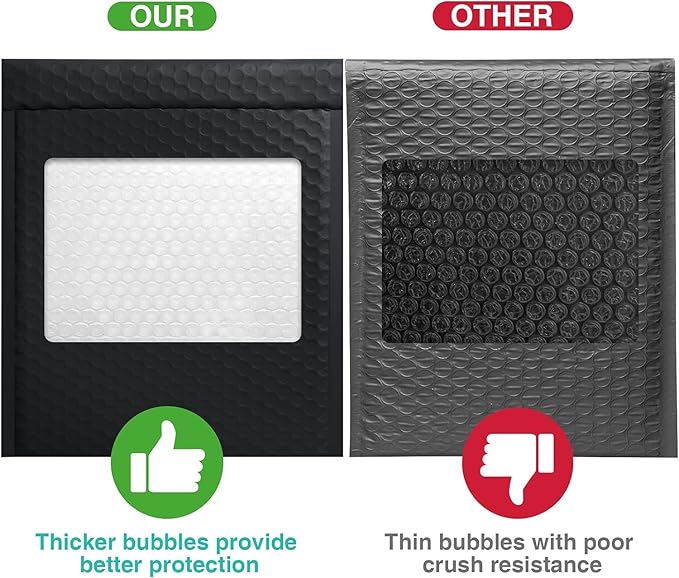Metronic Bubble Mailers 8.5x12 500 Pack Black Waterproof Thick Padded Envelopes Mailing Envelopes Bubble Padded for Packaging, Makeup, Gift, Mailing, Shipping, Small Items Supplies