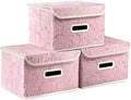 PRANDOM Collapsible Storage Boxes with Lids Fabric Decorative Storage Bins Cubes Organizer Containers Baskets with Cover Handles Divider for Bedroom Closet Living Room 9.8x7.9x6.7 Inch 3 Pack