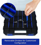 Tools Organizer Box Small Parts Storage Box 50-Compartment Double Side Hardware Organizers with Removable Plastic Dividers for Screws, Nuts, Nails, Bolts, Blue