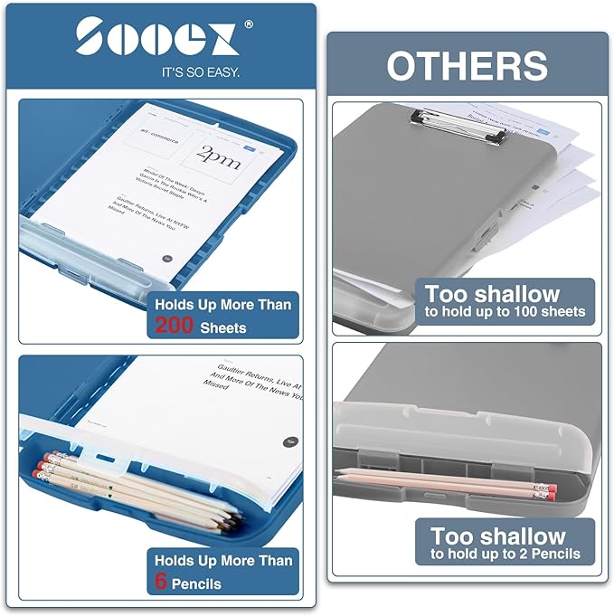 Sooez Clipboards with Storage, High Capacity Clip Boards 8.5x11 with Pen Holder, Heavy Duty Plastic Paper Organization Folder Cases, Letter / A4 Size for Nurse Teachers, School & Office Supplies