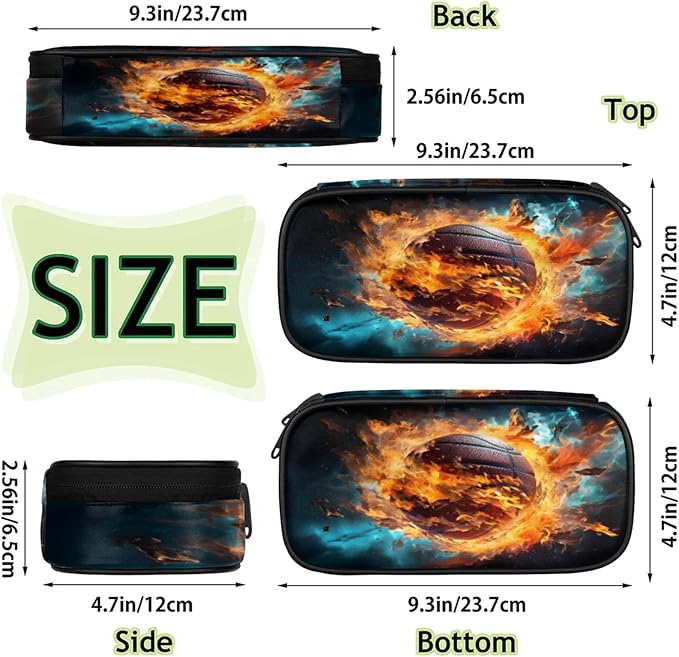 Pardick Pencil Case，Basketball Fire Big Capacity Pencil Pouch Coin Pouch Stationery Organizer For Teen School