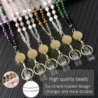 AIDSOTOU Lanyards for ID Badges and Keys,Natural Stone Beaded Teacher Lanyard for Women,Retractable Lanyard with ID Holder Cute Lanyards for Teachers（Pink）