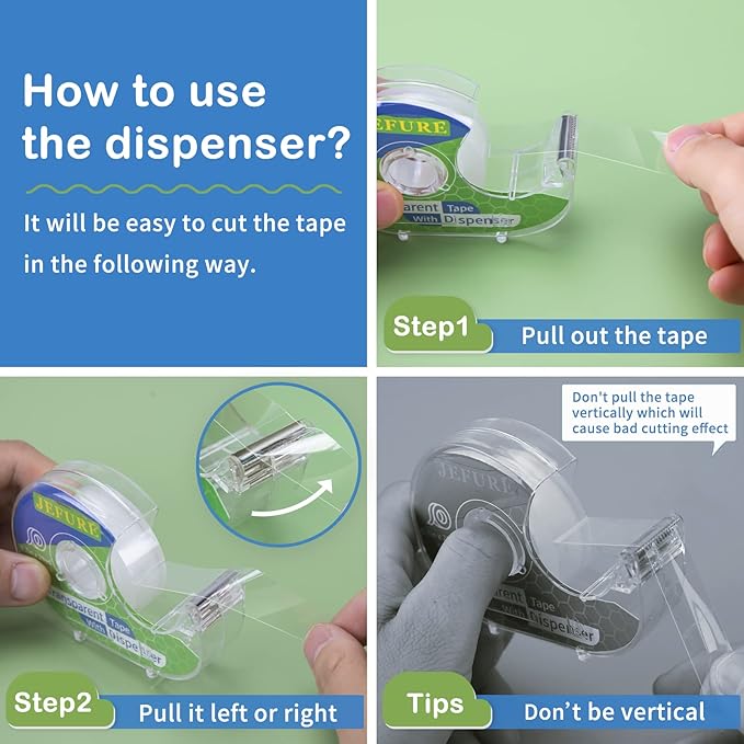 JEFURE 18 Pcs Transparent Tape with Dispenser, 0.7 x 1000 in Clear Tape Rolls Bulk, Office Tape Refills for Desk, Craft, and Gift Wrapping