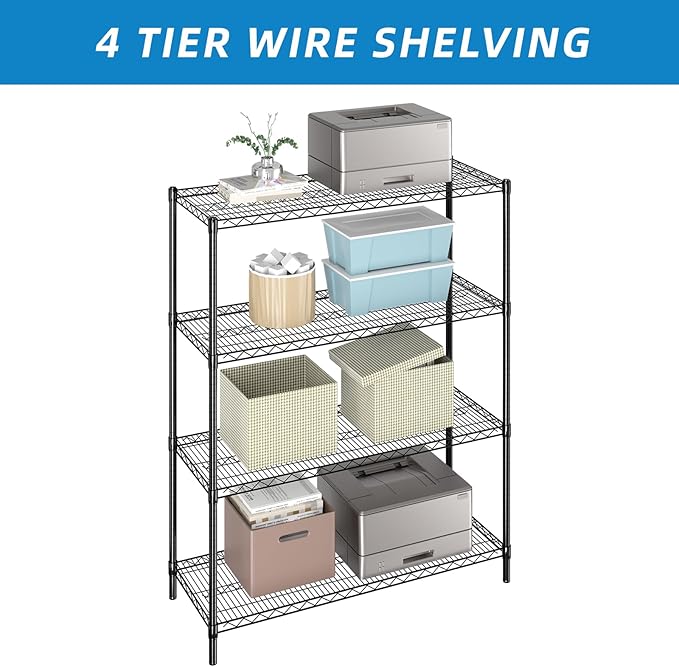 Guan River 4-Shelf Adjustable Metal Shelf Wire Shelving Unit Heavy Duty Storage Rack Display Shelf for Office,Kitchen,Bedroom,Bathroom,Laundry,Pantry Basement,Garage(Black,48" L x 18" W x 62" H)