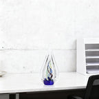 DOVDOV Blown Glass Sculpture, Blue Glass Art Collection Statue, Unique Mediterranean Water Drops Decorative Statue for Office, Bookshelf, Dresser, Living Room Coffee Table, Mantelpiece Filler