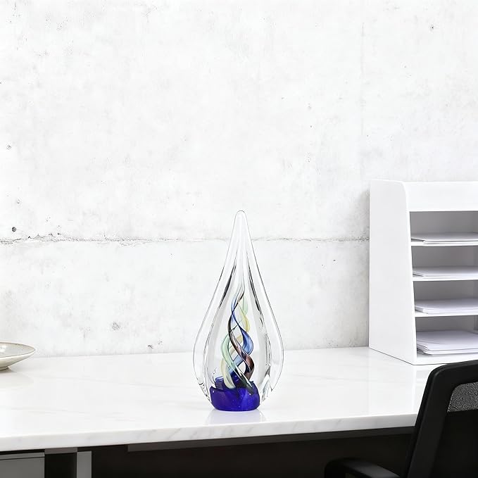 DOVDOV Blown Glass Sculpture, Blue Glass Art Collection Statue, Unique Mediterranean Water Drops Decorative Statue for Office, Bookshelf, Dresser, Living Room Coffee Table, Mantelpiece Filler