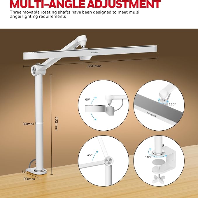 Honeywell LED Desk Lamp with Clamp - 05B02 Upgraded Touch Control Sunturalux Natural Light Clip On Desk Light 4000K 1300LM Dimmable Eye Caring Table Lamp Full Metal Desk Lamps for Home Office