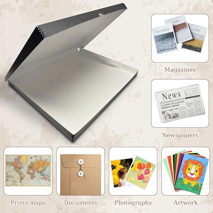 Golden State Art, Archival Folio Storage Box 11x14, Clamshell Design with Metal Edge, Preserve and Store Photos Documents Cards Prints Arts Crafts DIY, Gray, Pack of 2
