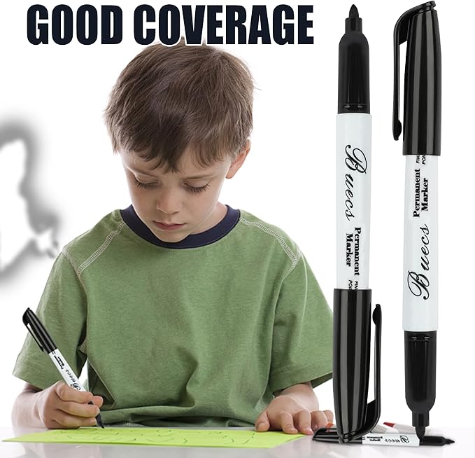 Buecs Permanent Markers, 80 Count Black Permanent Markers, Fine Point, Waterproof & Smear Proof Markers, Quick Drying, Office Supplies for School, Office, Home
