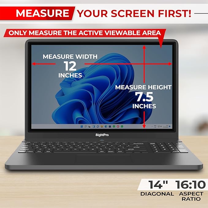 SightPro 14 Inch 16:10 Laptop Privacy Screen Filter - Computer Monitor Privacy Shield and Anti-Glare Protector