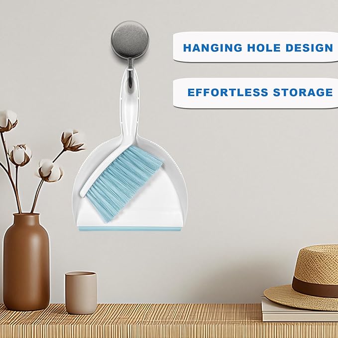 NBGYTECH Mini Broom and Dustpan Set Small Dust pan & Brush Set Portable Cleaning Tools for Home Office RV Camping Learning (Blue)